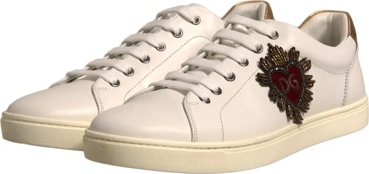 White Leather Heart Embellished Sneakers Men's Shoes (Pre-Owned) - Image 4