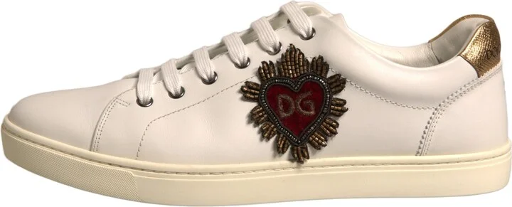 White Leather Heart Embellished Sneakers Men's Shoes (Pre-Owned) - Image 6