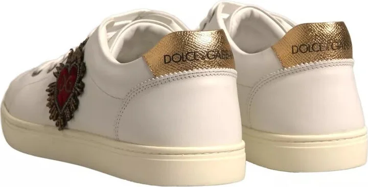 White Leather Heart Embellished Sneakers Men's Shoes (Pre-Owned) - Image 2