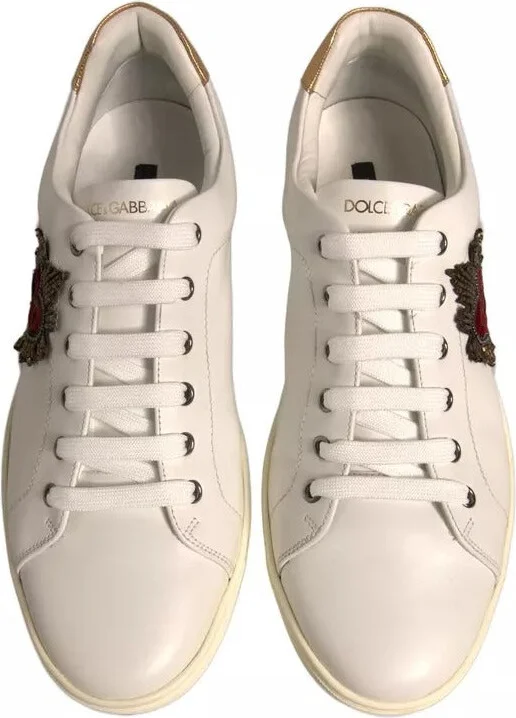 White Leather Heart Embellished Sneakers Men's Shoes (Pre-Owned) - Image 3