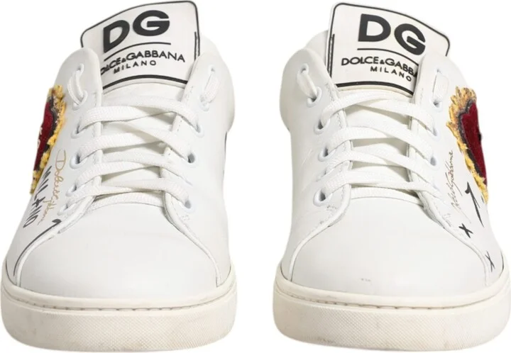 White Leather Heart Embellished Sneakers Women's Shoes (Pre-Owned) - Image 2