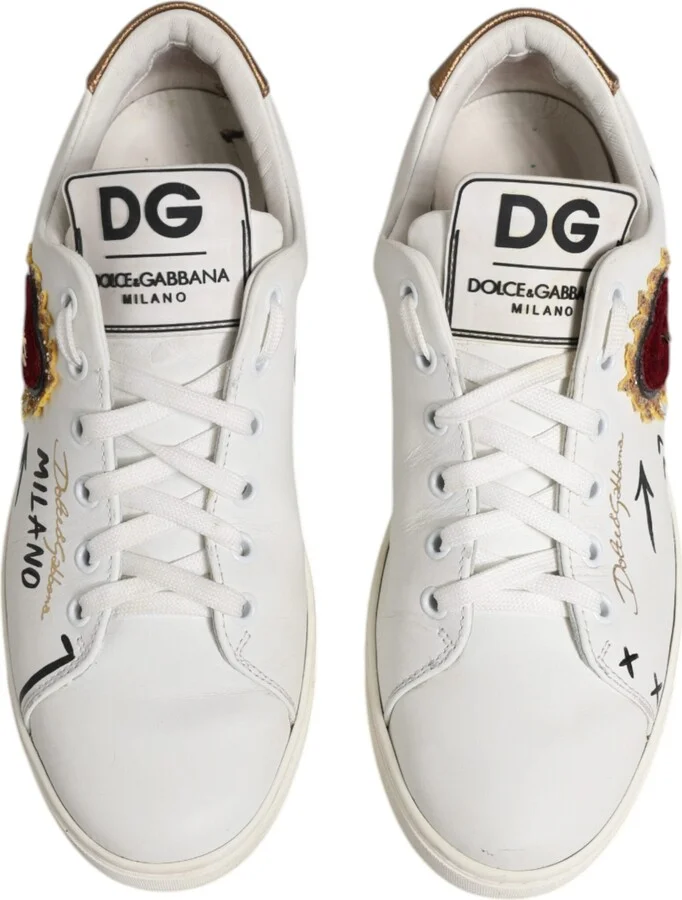 White Leather Heart Embellished Sneakers Women's Shoes (Pre-Owned) - Image 3