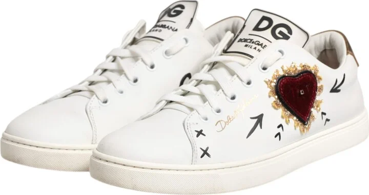 White Leather Heart Embellished Sneakers Women's Shoes (Pre-Owned) - Image 4