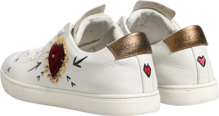 White Leather Heart Embellished Sneakers Women's Shoes (Pre-Owned) - Image 5