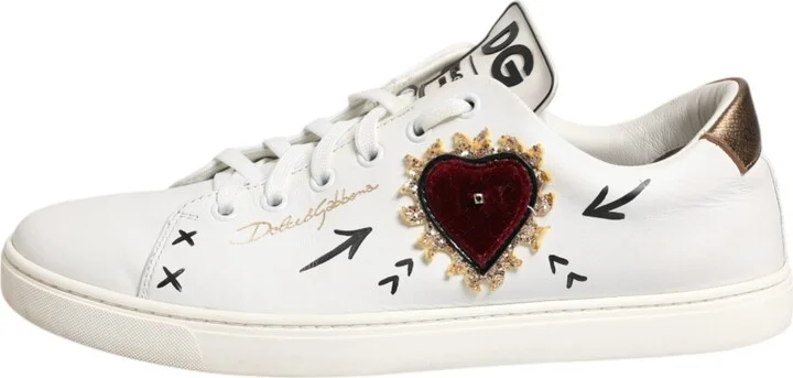 White Leather Heart Embellished Sneakers Women's Shoes (Pre-Owned) - Image 6