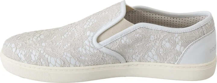 White Leather Lace Slip On Loafers Women's Shoes - Image 2