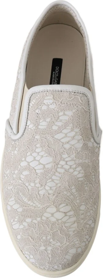 White Leather Lace Slip On Loafers Women's Shoes - Image 4