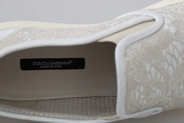 White Leather Lace Slip On Loafers Women's Shoes - Image 5