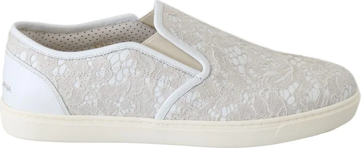 White Leather Lace Slip On Loafers Women's Shoes