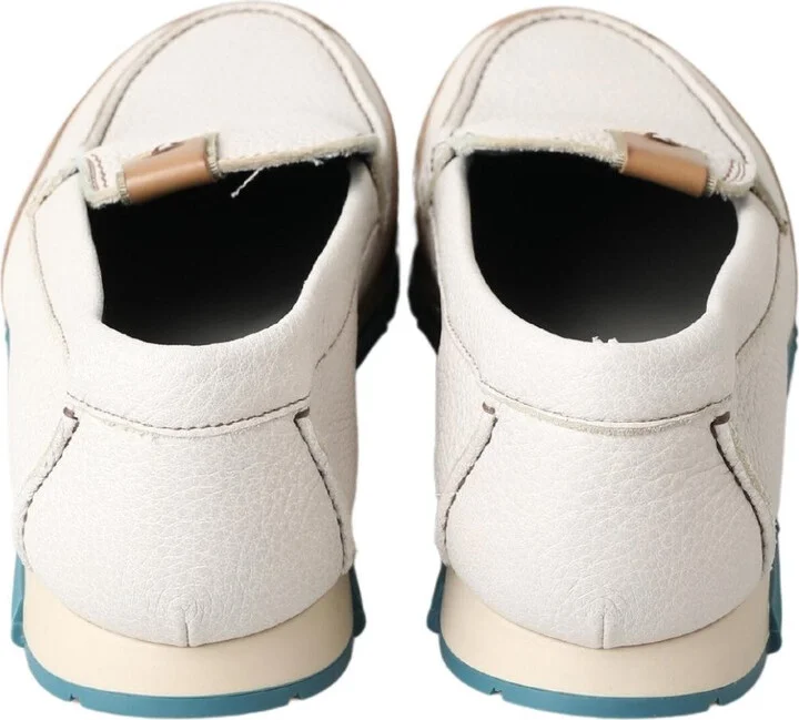 White Leather Loafers Moccasins Men's Shoes - Image 6