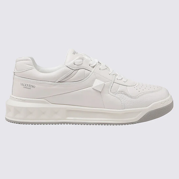 White Leather Low Top One Stud Sneakers