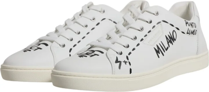 White Leather Milano Low Top Sneakers Men's Shoes - Image 4