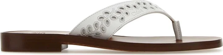 White Leather Paz Chloã© X Eres Thong Slippers