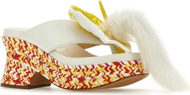 White Leather Petal Thong Mules - Image 2