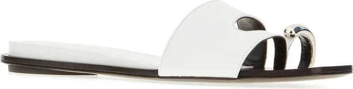 White Leather Pierced Thong Sandals - Image 2