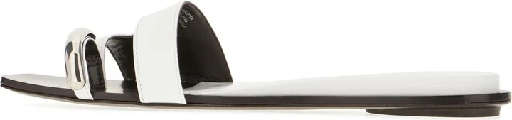 White Leather Pierced Thong Sandals - Image 3