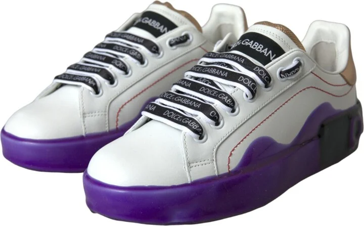 White Leather Portofino Low Top Sneakers Women's Shoes - Image 3