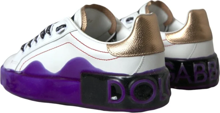 White Leather Portofino Low Top Sneakers Women's Shoes - Image 4