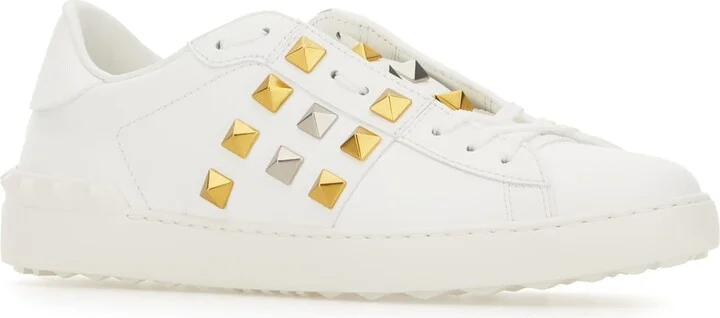 White Leather Rockstud Sneakers - Image 2