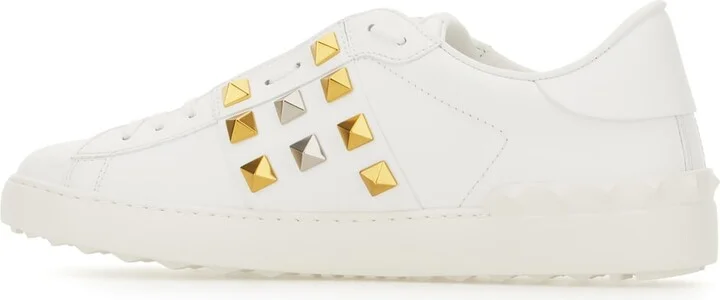White Leather Rockstud Sneakers - Image 3