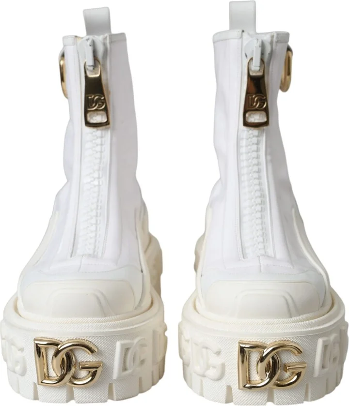 White Leather Rubber Logo Ankle Boots Women's Shoes (Pre-Owned) - Image 2