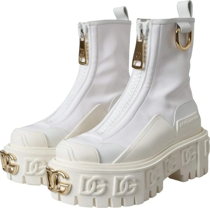 White Leather Rubber Logo Ankle Boots Women's Shoes (Pre-Owned) - Image 3