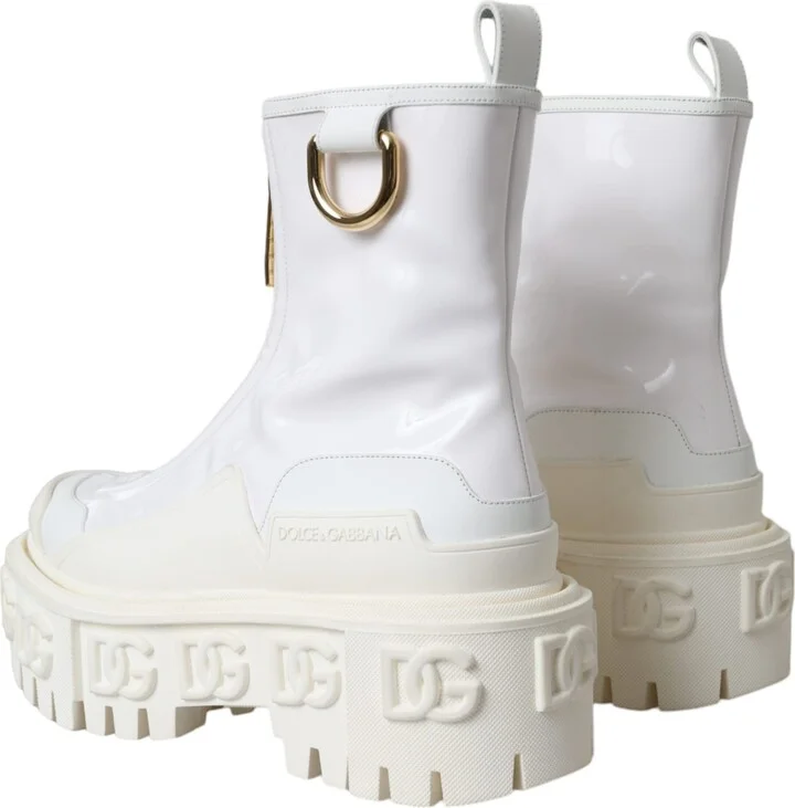 White Leather Rubber Logo Ankle Boots Women's Shoes (Pre-Owned) - Image 4