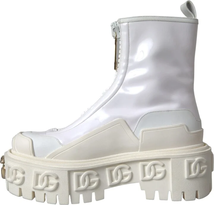White Leather Rubber Logo Ankle Boots Women's Shoes (Pre-Owned) - Image 5