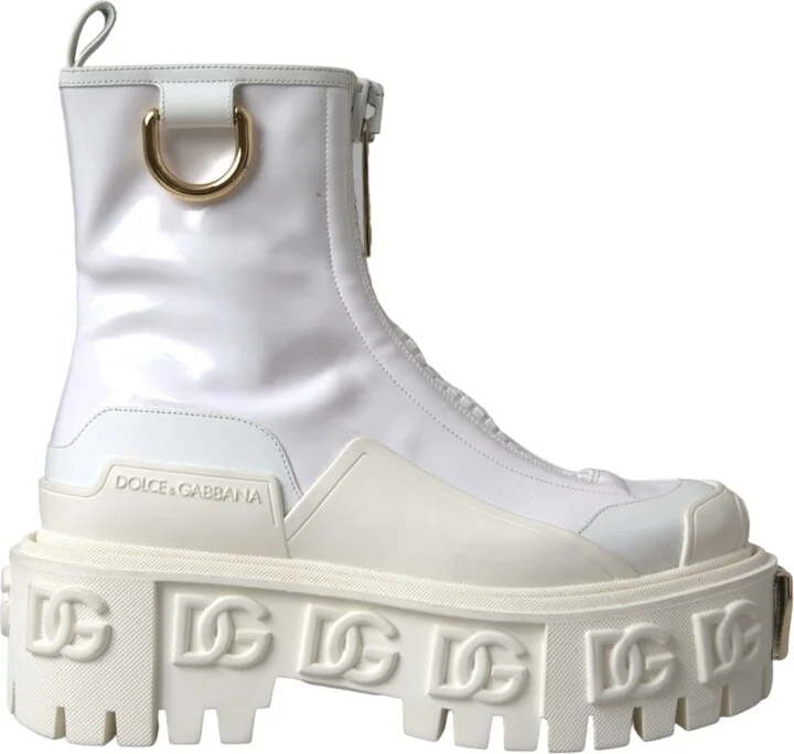 White Leather Rubber Logo Ankle Boots Women's Shoes (Pre-Owned)