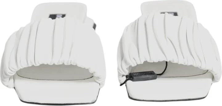 White Leather Slides Flats Sandals Women's Shoes (Pre-Owned) - Image 2