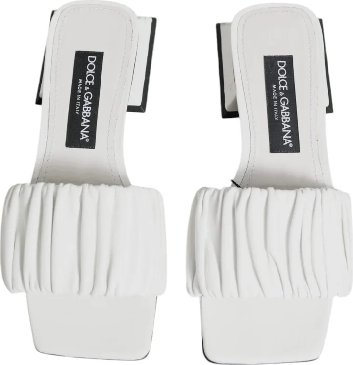 White Leather Slides Flats Sandals Women's Shoes (Pre-Owned) - Image 3