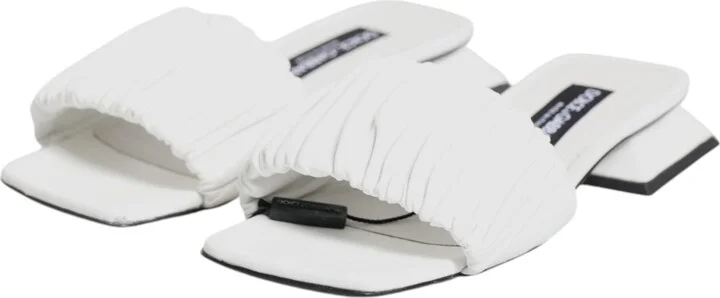 White Leather Slides Flats Sandals Women's Shoes (Pre-Owned) - Image 4