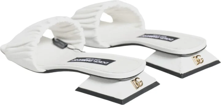 White Leather Slides Flats Sandals Women's Shoes (Pre-Owned) - Image 5