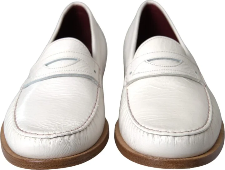 White Leather Slip On Mocassin Loafers Men's Shoes - Image 2