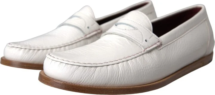 White Leather Slip On Mocassin Loafers Men's Shoes - Image 3