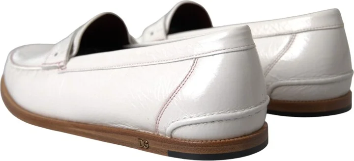 White Leather Slip On Mocassin Loafers Men's Shoes - Image 4