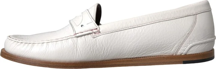 White Leather Slip On Mocassin Loafers Men's Shoes - Image 5