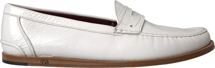White Leather Slip On Mocassin Loafers Men's Shoes