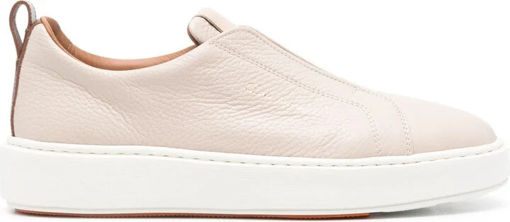 White Leather Slip-On Trainers With Rubber Sole