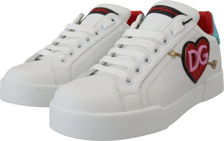 White Leather Sneaker Portofino Logo Heart Women's Shoes - Image 2