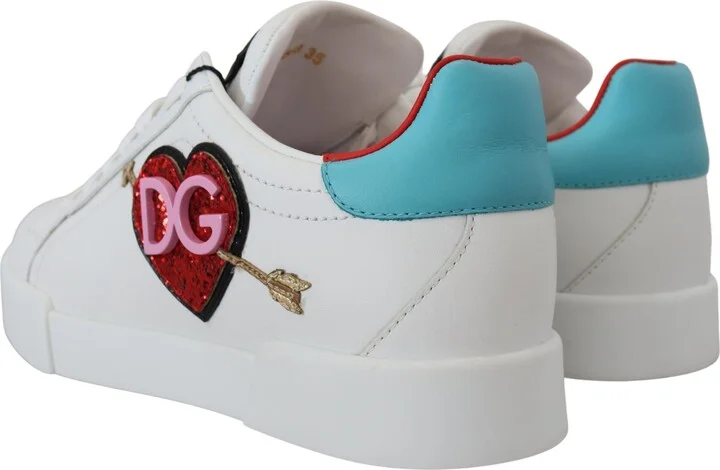 White Leather Sneaker Portofino Logo Heart Women's Shoes - Image 3