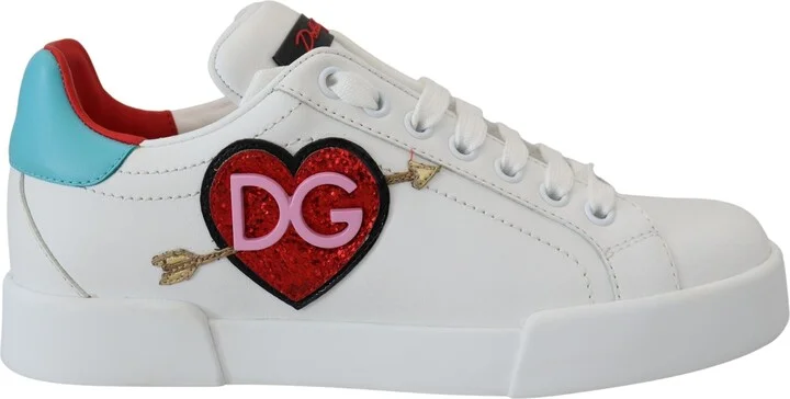 White Leather Sneaker Portofino Logo Heart Women's Shoes