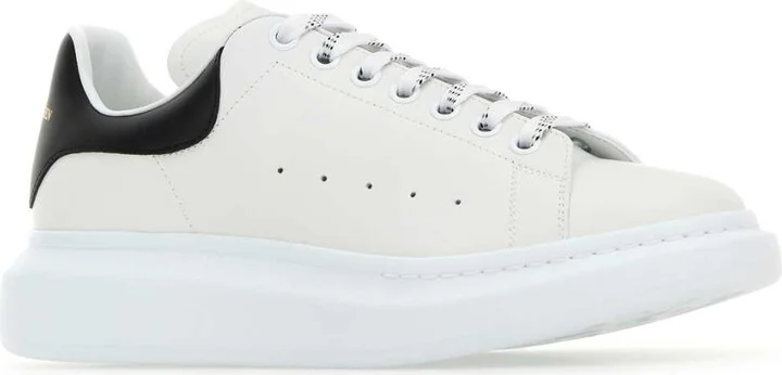 White Leather Sneakers With Black Leather Heel - Image 2