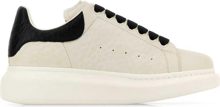 White Leather Sneakers With Black Leather Heel