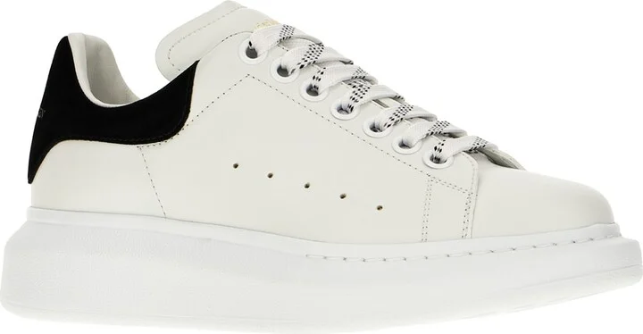 White Leather Sneakers With Black Suede Heel - Image 2