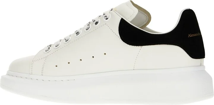 White Leather Sneakers With Black Suede Heel - Image 3