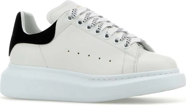 White Leather Sneakers With Black Suede Heel - Image 2