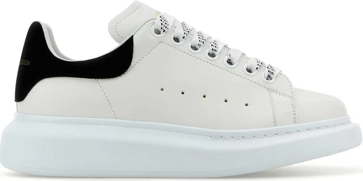 White Leather Sneakers With Black Suede Heel