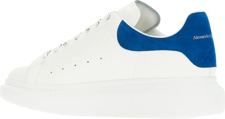 White Leather Sneakers With Blue Suede Heel - Image 3