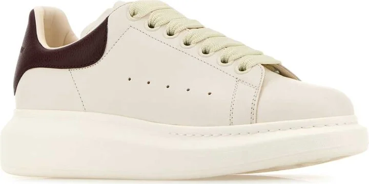 White Leather Sneakers With Chocolate Leather Heel - Image 2